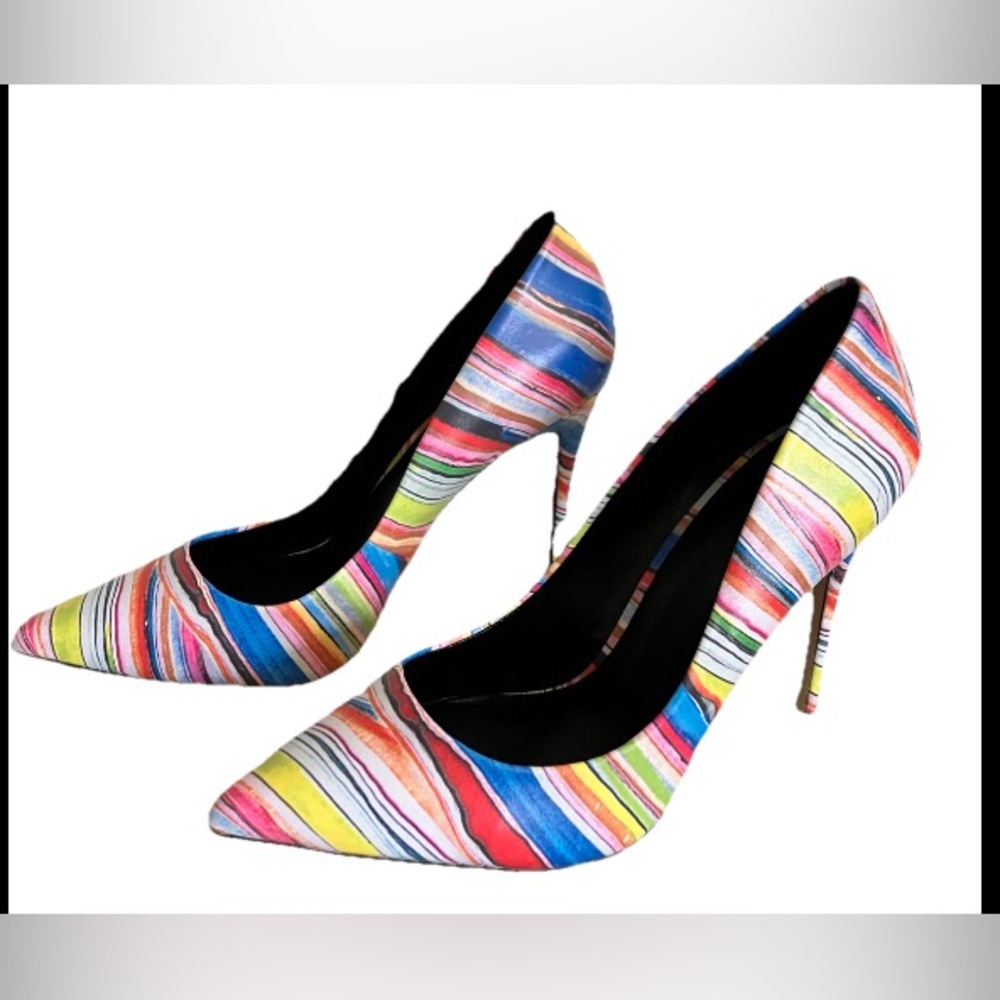 Aldo Yellow Mixed Print Pointy Toe Single Sole High Heel Stiletto Pumps  Sz.10
